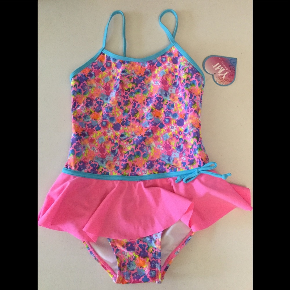 NWT YMI confetti floral print ruffle 1pc swimsuit